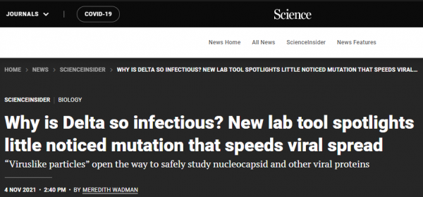 「Science突破」諾貝爾獎女科學家開發新的系統工具,聚焦Delta中一個很少注意到的突變,揭示為何Delta如此具有傳染性? 「Science突破」諾貝爾獎女科學家開發新的系統工具,聚焦Delta中一個很少注意到的突變,揭示為何Delta如此具有傳染性?