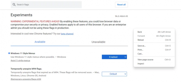 Chrome 96 實驗 Flag：啟用 Windows 11 風格的右鍵選單