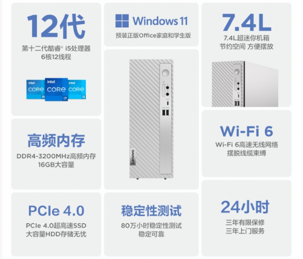 聯想天逸510S商務電腦升級，配i5-12400處理器，帶顯示器4799元
