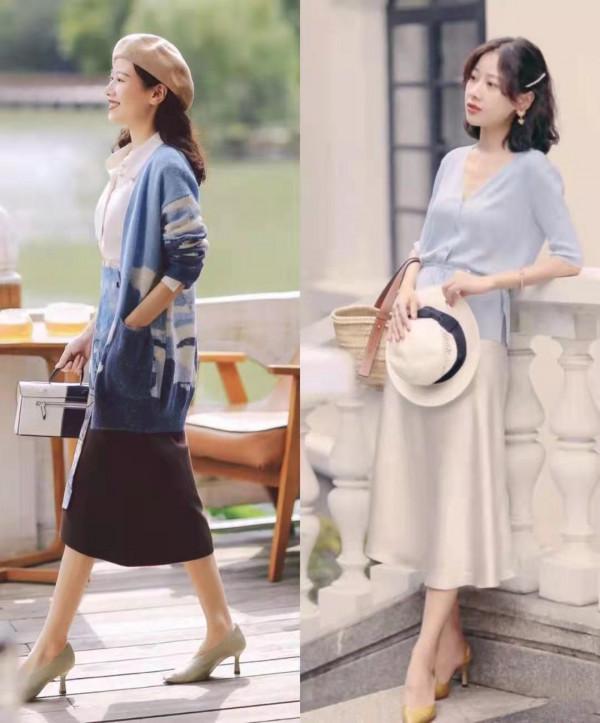 秋天火了一種穿法“毛衣+半身裙”，溫柔優雅，美出一個高度