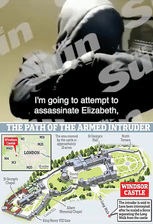聖誕節，19歲少年稱要暗殺女王，24分鐘後持兇器闖入溫莎城堡