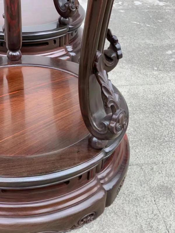 大紅酸枝 鑲景泰藍五足圓花架 尺寸：40&sol;40&sol;100