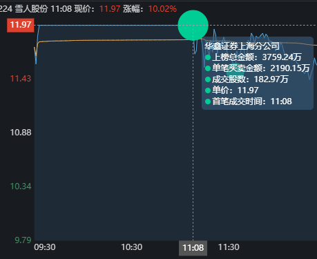 雪人股份漲停板大戰，機構投入1.1億封板，慘當接盤俠啊