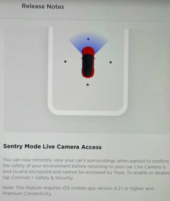特斯拉哨兵模式升級 手機端可以實時檢視汽車攝像頭內容