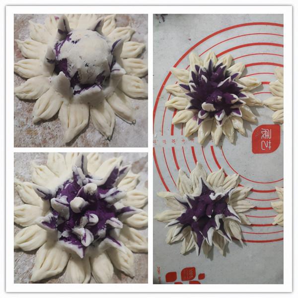 兩碗麵粉，一根紫薯，5克酵母粉，揉一揉，剪一剪，妙手生“花”
