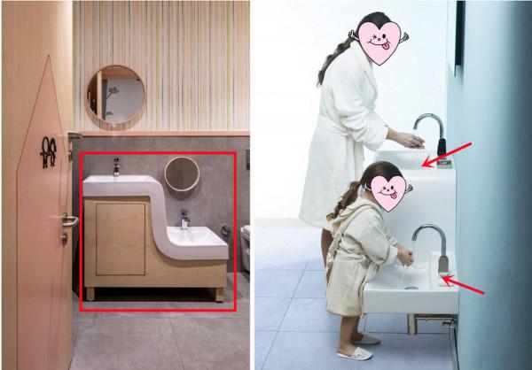 雙臺盆“升級設計”，連體一高一低洗漱方便，用在家裡要打滿分