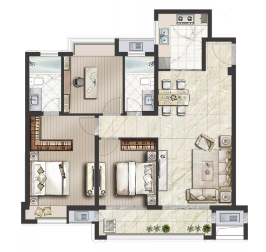 戶型鑑賞：119㎡標準三房，中規中矩，很多房企標準化產品之一