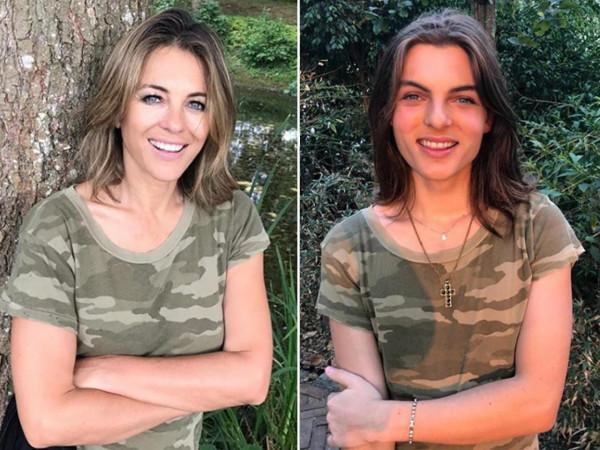 56歲伊麗莎白·赫莉穿露臍裝秀六塊腹肌，與19歲兒子同框似雙胞胎