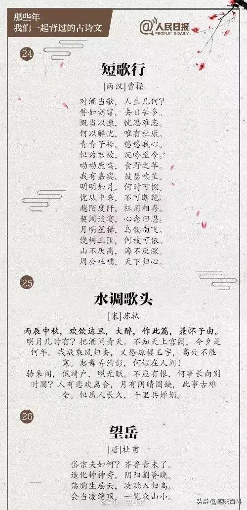 人民日報精選中小學生30首必背誦的古詩文