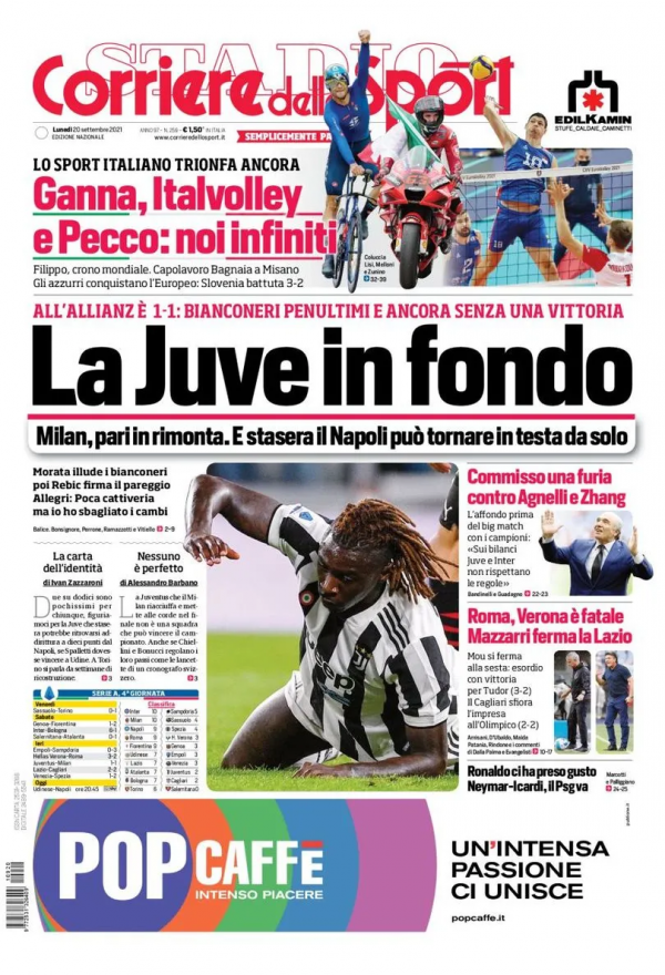 尤文60年來首次聯賽前4輪不勝，連續18輪失球，阿萊格里怒不可遏