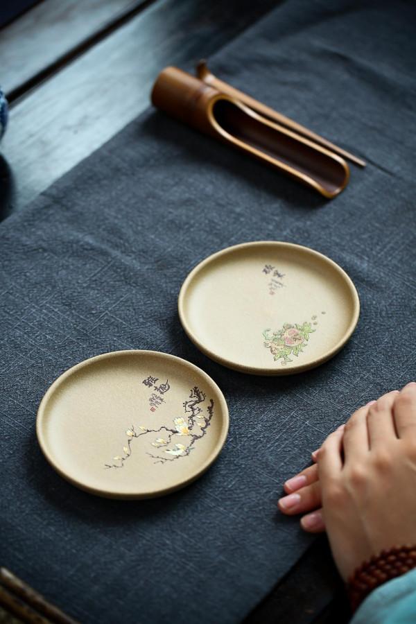 塗金茶壺手工小壺墊紫砂小玩藝刻字加泥繪