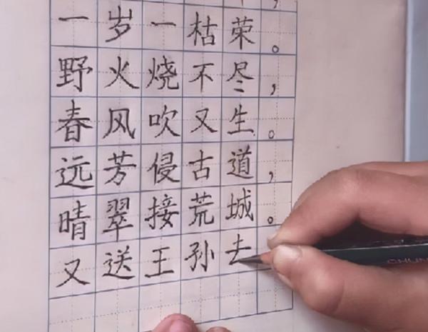 一小學三年級女生火了，字型工整如印刷，班主任看後竟不忍心扣分