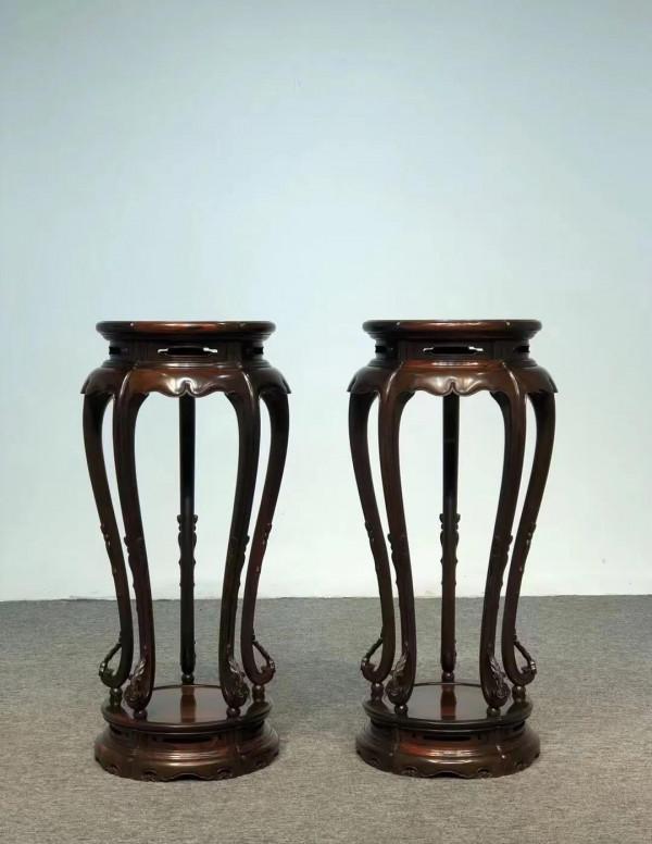 大紅酸枝黑料鑲-五足花架