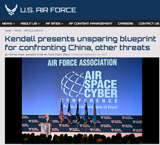 美國空軍部長:“中國、中國,中國”,27次中國 美國空軍部長:“中國、中國,中國”,27次中國