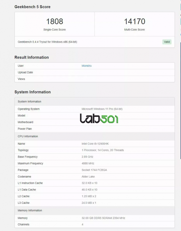 英特爾移動版酷睿12首測：GB5多核1萬4，效能超AMD達29%