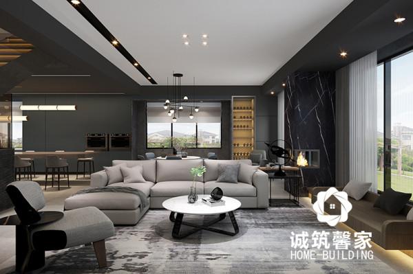 頤和美地現代風，黑色烤漆櫥櫃搭配長條島臺，效果不錯