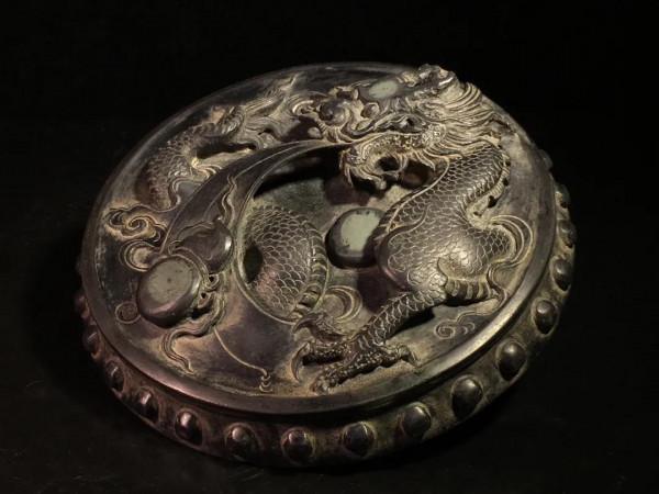 舊藏端硯 龍鳳呈祥 帶蓋石鼓硯