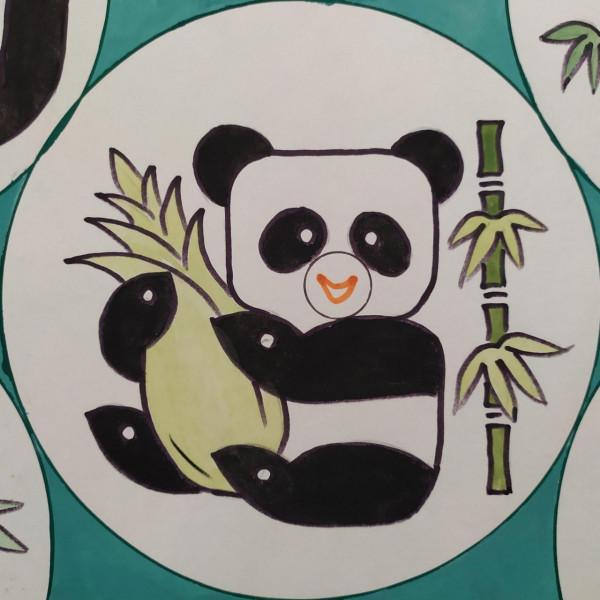 畫熊貓由圓變方趣味盎然