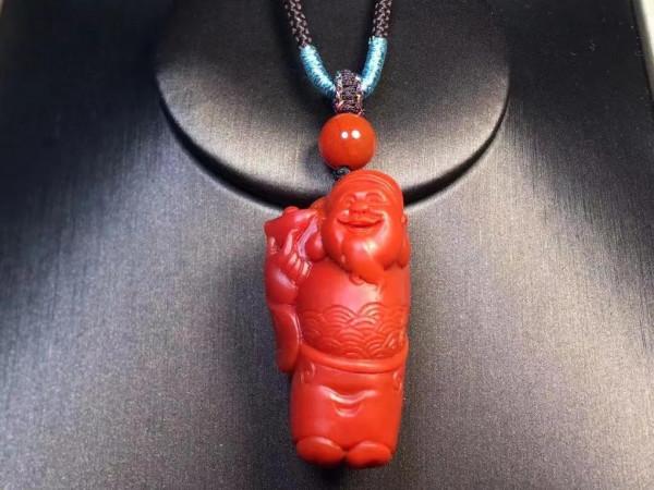 瓦西料南紅赤玉！蘇工雕刻財神爺