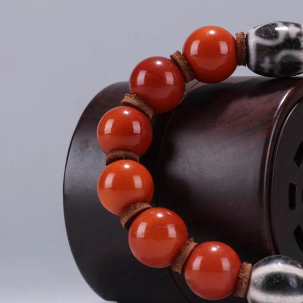 迴流-天然老蜜蠟圓珠手串規格：珠徑1.4cm重32g 百年老蜜蠟