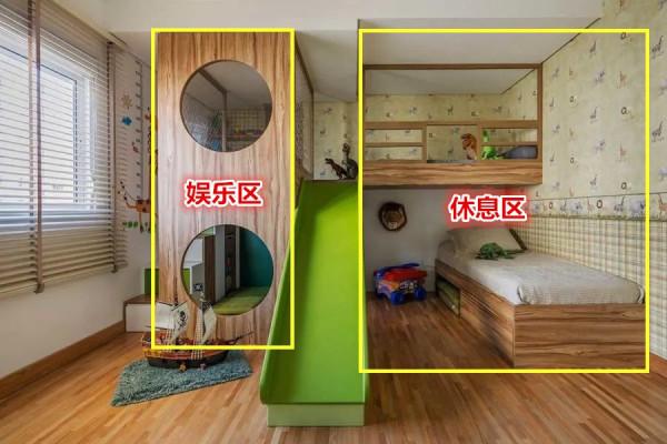 兒童房一邊上下鋪一邊娛樂區，孩子天天在家玩不膩，哪還捨得出門