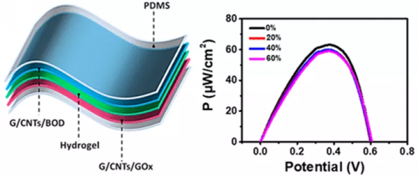 石墨烯水凝膠紡織電極，實現具有高柔性和可拉伸酶生物燃料電池