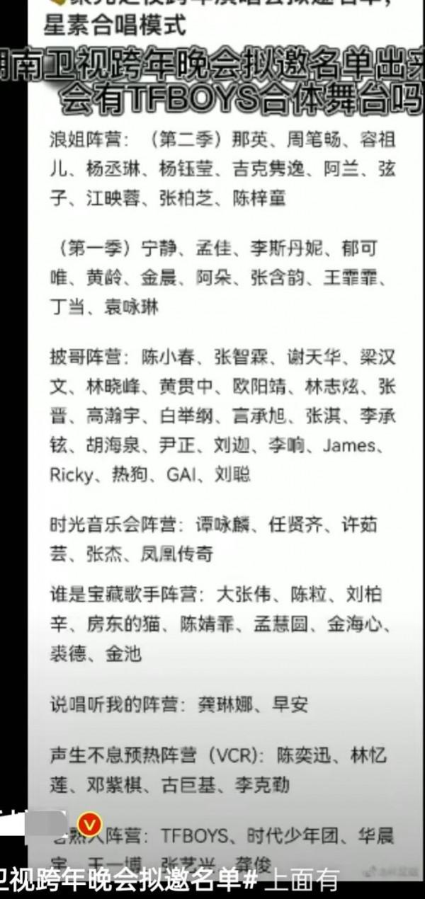 湖南衛視跨年晚會擬邀名單，有你期待的明星嗎？
