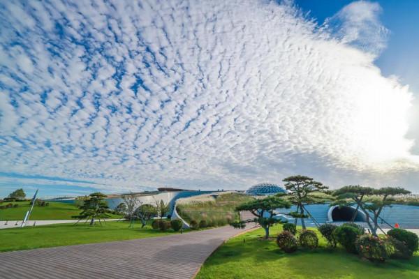 秋日霞光映榮成,新雨洗天弄巧雲 秋日霞光映榮成,新雨洗天弄巧雲