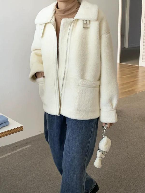 軟糯精緻毛茸茸保暖仿水貂毛白大衣