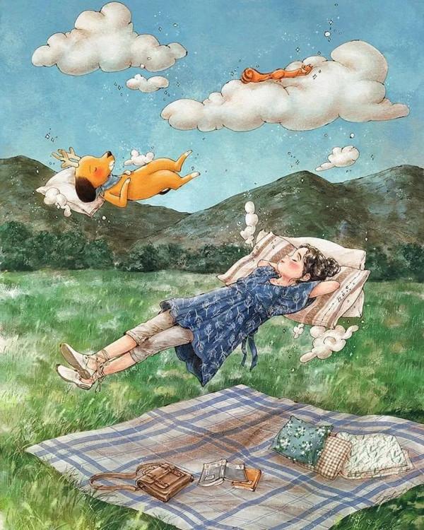 每日插畫｜aeppol的治癒系森林少女日記，休息一會兒再走也沒關係