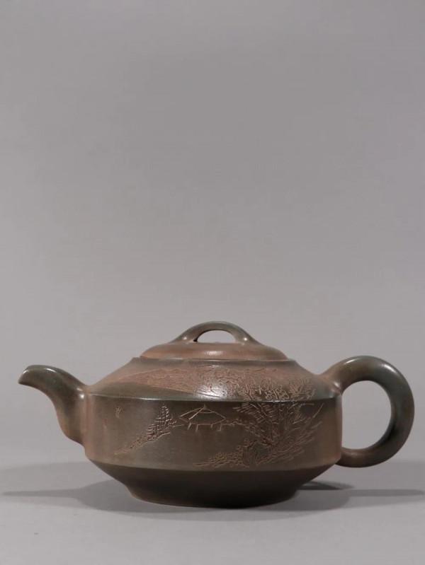 舊藏 老紫砂瓜葉紋茶壺 舊藏 老紫砂瓜葉紋茶壺