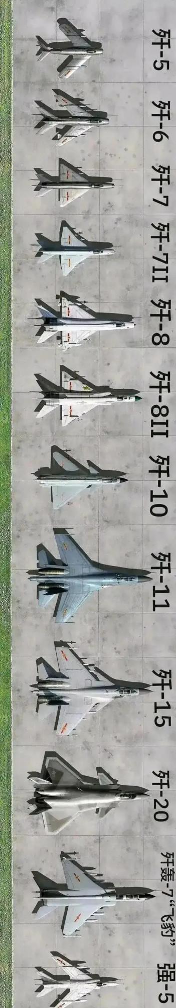 中國各款型號戰鬥機的對比圖合影