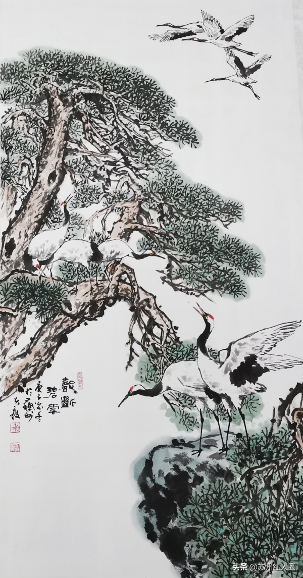 尹先敦國畫作品集評，畫作鶴舞九天仙氣十足，被無數藝術大師讚賞