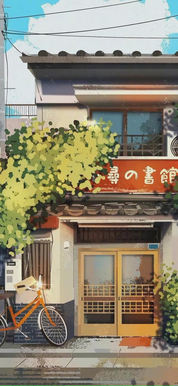 小清新動漫插畫桌布，治癒的街邊小店