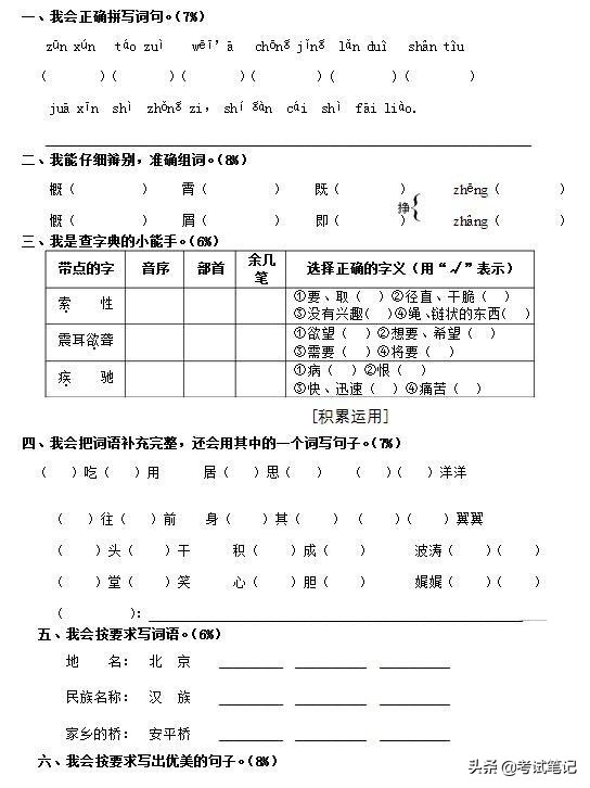 1~6年級語文期末試卷集齊！打印出來讓孩子做，看看能得多少分？