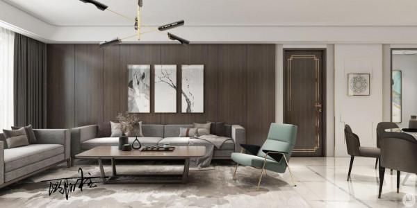 141㎡臺式風格色彩上灰色面質感較為多，空間構成中提升了厚重感