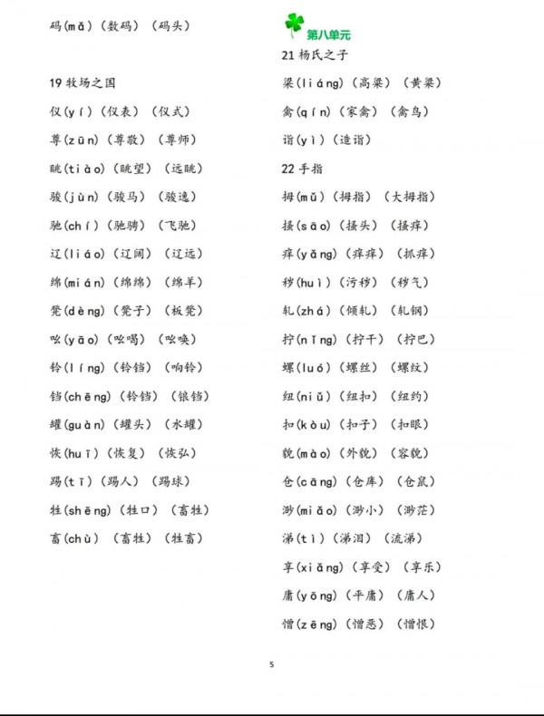 部編版五年級下冊詞語（寒假預習） 趕快收藏哦