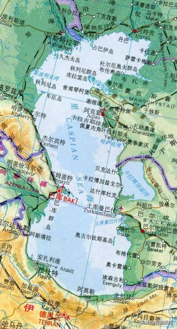 哈薩克裡海沿岸有阿特勞州、曼格斯套州，有阿特勞和阿克套港