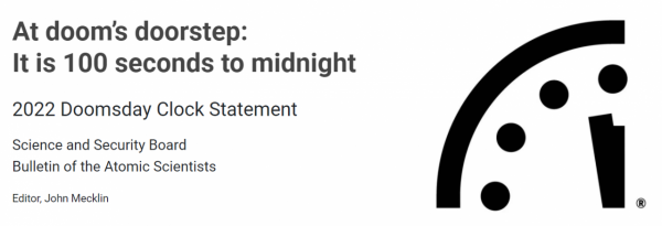 2022年世界末日時鐘處於何時？距離午夜還有多久？