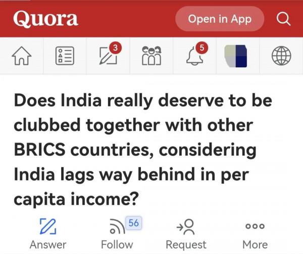 美國網友:印度人均收入這麼低,真的有資格進入金磚國家機制嗎? 美國網友:印度人均收入這麼低,真的有資格進入金磚國家機制嗎?