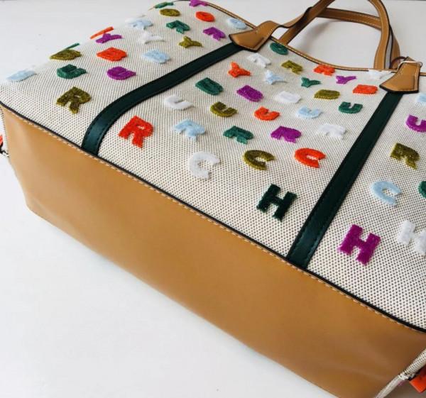 帆布五彩繽紛的立體字母LOGO單肩手提包
