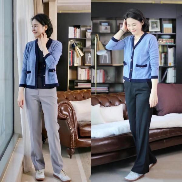 50歲的女人，針織衫少搭碎花裙，搭配西裝褲、牛仔褲更洋氣