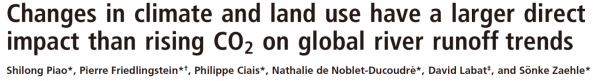 PNAS氣候變化和土地利用方式是20世紀全球地表徑流上升的主要因素