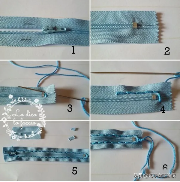 舊衣褲的拉鍊剪下來後，用鉤針戳一圈就有無數的收納