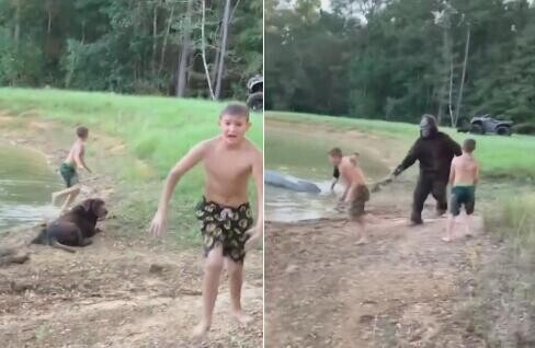 惡作劇！家長扮成“大腳怪”嚇得孩子尖叫逃跑