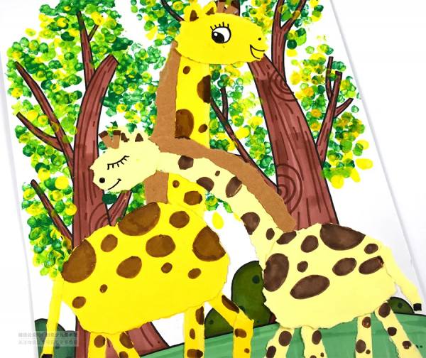 兒童畫教程｜幼兒趣味撕貼課程《長頸鹿的美麗家園》
