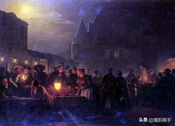 看看二百年前的外國夜市什麼樣——申德爾燭光下的夜景畫
