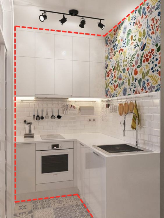 看了這個2㎡轉角廚房，發現相當省地方，上下雙櫥櫃收納只多不少