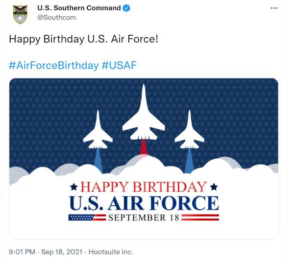 美國南方司令部給美空軍慶生海報卻用了俄戰機照片,俄媒超諷刺:謝謝,同志們 美國南方司令部給美空軍慶生海報卻用了俄戰機照片,俄媒超諷刺:謝謝,同志們