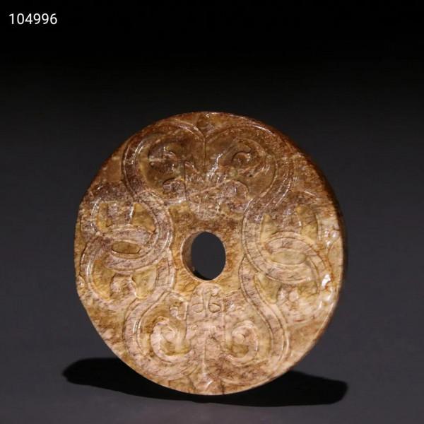 明代 火燒玉雙龍紋玉璧